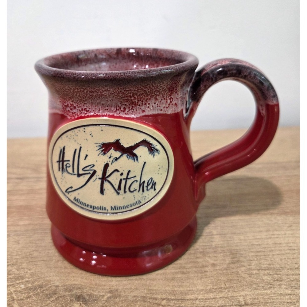 New 2026 Deneen Pottery Hand Thrown Mug Red Drip Glaze Hells Kitchen Minneapolis